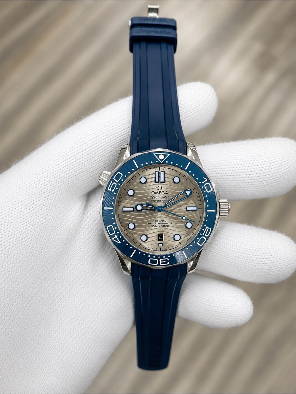 Omega Automatic Men's Watch with Blue Bezel and Blue Strap